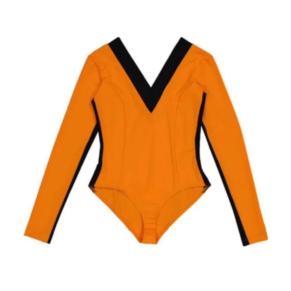 Burberry Orange and Black V-Neck Top